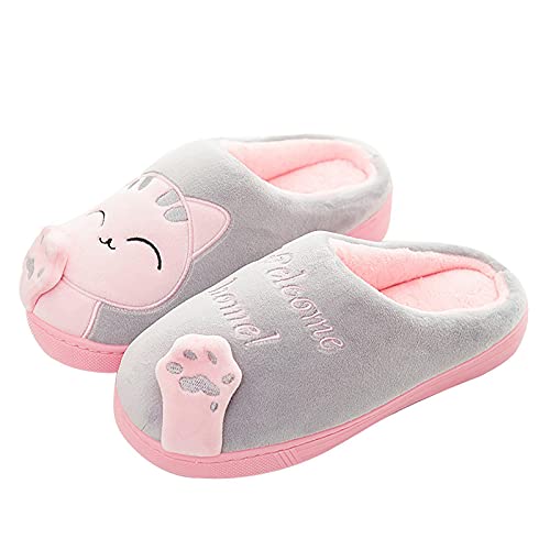 Mona43Henry Pantufas femininas felpudas de algodão, antiderrapantes, aconchegantes, de pelúcia, com
