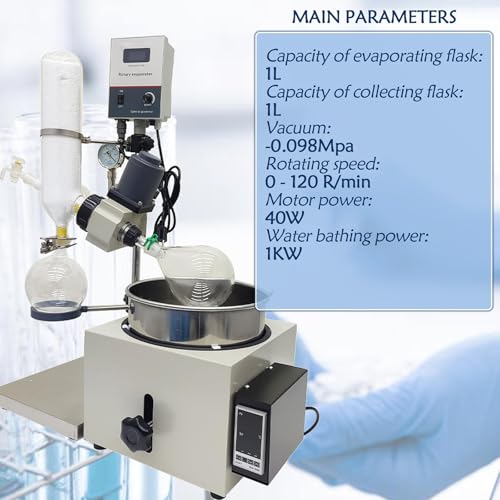 Evaporador rotatorio Digital con baño de Agua, destilación al vacío con elevación Manual para evaporación de disolventes en Laboratorio: Control de precisión y Calentamiento eficiente. (A)
