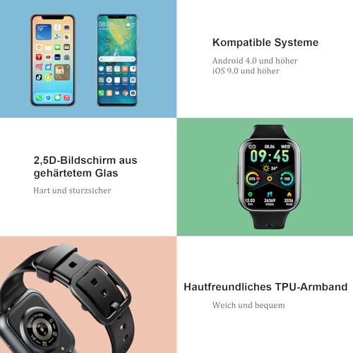 Jugeman Smartwatch Damen Herren, Fitnessuhr 1,69/'' HD Farbdisplay, 25 Sportmodi Fitness Tracker Uhr...