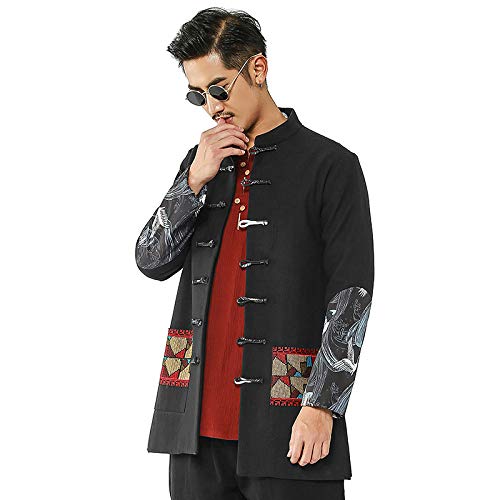XPF Chinese Traditional Clothing - Hanfu Casual Jacket, Retro Men's Autumn Tang Suit Kung Fu Long Sleeve Traditional Suit,A-XL