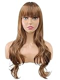 PORT&LOTUS Brown Wig Long Wig Curly Wig with Bangs for White Women Wig for Black Women Synthetic Heat Resistant Wig Natural Hair Brunette Wig for Cosplay Costume Daily Party (26 Inches light brown)