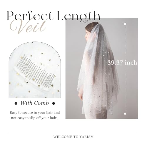 Velo de novia blanco glitter largo tul estrellas bachelorette party 4