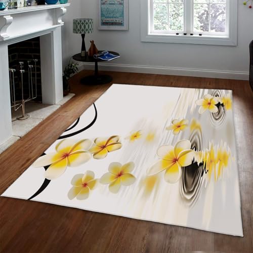 Tapis à imprimé floral design ondulation de l'eau blanc durable 120x200 - 2