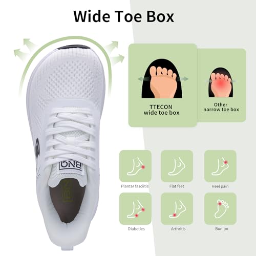 Wide Toe Box Shoes Women Arch Support Walking Sneakers Slip On Orthotic Shoes for Plantar Fasciitis Comfortable Tennis Sneakers White Size 9.52