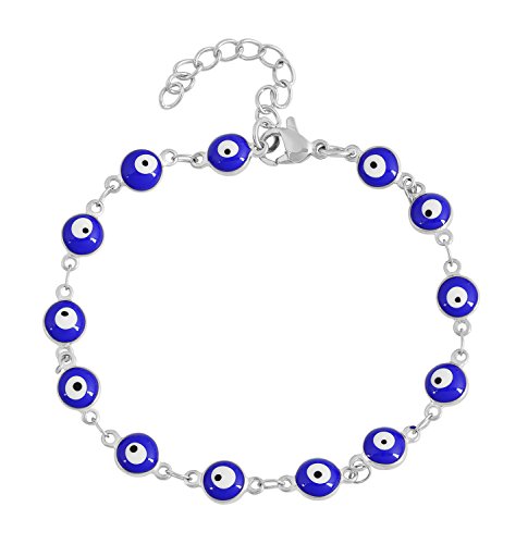 Edforce Stainless Steel Women's Charm Enamel Evil Eye Protection Link Chain Bracelet2