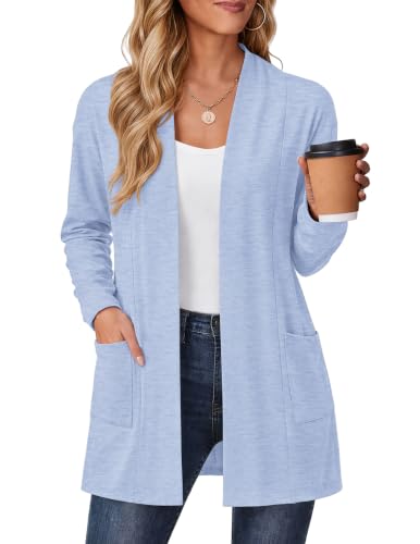 Zeagoo Light Blue Cardigan for Women Long Sleeve Shrugs Open Front Sweaters