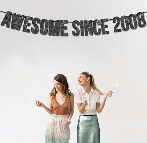 Image of Pre-Strung Awesome Since 2008 Banner for 17th Birthday Party Decoration,Happy 17th Men Women Birthday Party Banner,Handmade - Black