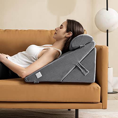 Ubbcare Orthopedic Bed Wedge Pillows Set, Post Surgery Pillow Memory Foam For Acid Reflux, Relief Gerd, Heartburn, Back Pain, Adjustable Pillows With Leg, Head Support Cushion And Soft Cover, Grey #TOP1