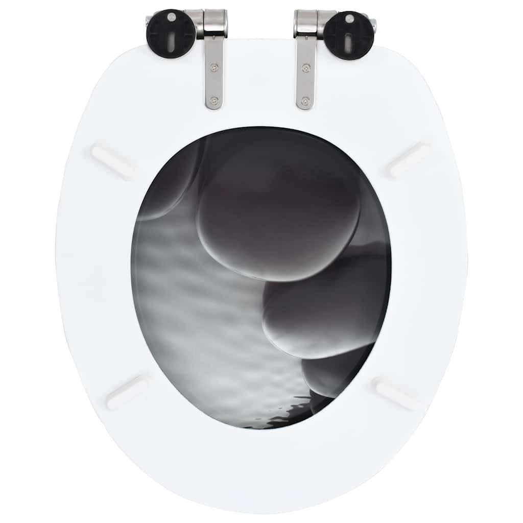 Sedile WC con abbassamento automatico, in MDF con abbassamento automatico, cerniere regolabili da 12 a 20 cm, in robusta lega di zinco cromato, 2 pezzi