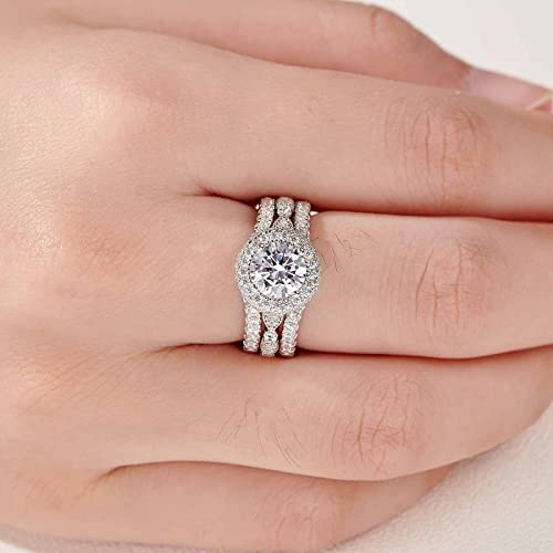 Newshe 2.78Ct Wedding Band Bridal Ring Enhancer Engagement Ring Set For Women 925 Sterling Silver Radiant White Gold 5A Cz Size 5-10 (Round-White, 7) #TOP3