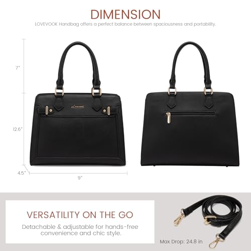 Image of LOVEVOOK Purses and Handbags for Women, Tote Shoulder Bag Satchel Black Purse and PU Leather Top Handle for ladies