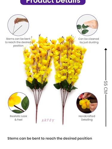 Image of ARTSY Artificial Flowers Bunch for Decoration Cherry Blossom, Ideal for vase, Home, Office Decor, Gifts, Craft, Artificial Plants for Decoration, Without vase, Yellow, Combo, 2 Piece, 55 cm Height