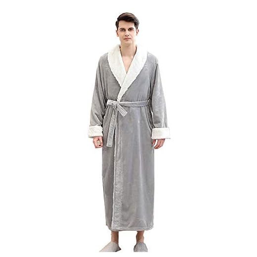 FuLov Flanell badrock, varm mjuk och mysig morgonrock för kvinnor, lyxig morgonrock för damer morgonrock omlott Housecoat badrock, grå, M