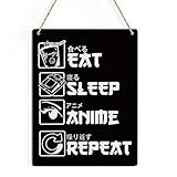 Anime Decor,Eat Sleep Anime Repeat Sign,Rustic Anime Lovers Wooden Hanging Plaque Anime Merch Gifts for Home Living Room Girl Bedroom Wall Art Decoration