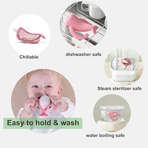 Image of Smily Mia Narwhal Silicone Baby Teething Toys for 3-6 6-12 Months, Teething Relief Toys, Food Grade Silicone Teether Baby Toys, Sensory Toys for Teething Babies, Baby Essential, BPA Free, Pink