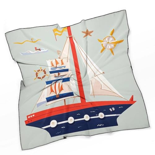 Square Scarf Cartoon Sailing Boat Neck Scarf for Women 27 X 27 Inch Neckerchief Headscarf Hair Scarf Silk Scarves for Hair Wrapping Sleeping3