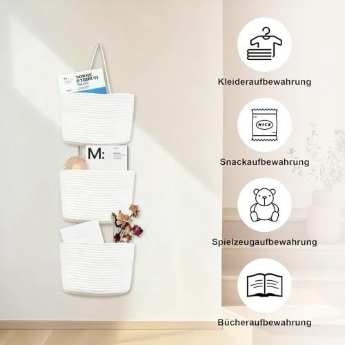 Vielseitiger Hänge-Organizer aus gewebtem Baumwollseil für Bad, Kinderzimmer und Schlafzimmer (weiß)