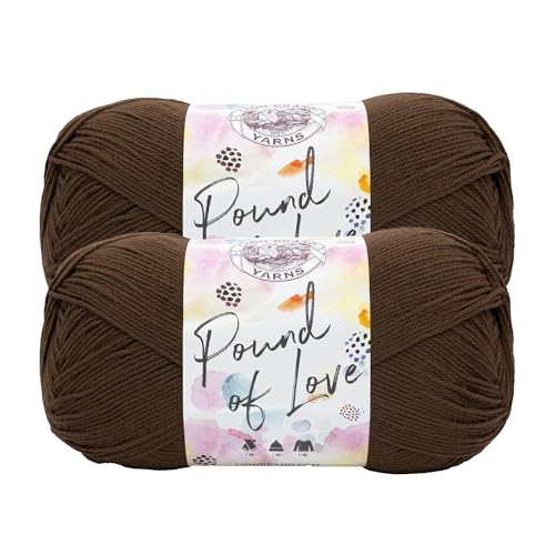 Image of Lion Brand Yarn, Pound of Love Crochet Yarn, Chocolate, Brown, 2 Pack | Large Skein Everyday Basic 100% Acrylic Worsted Weight Knit Fiber for Baby Blankets, Classic Afghans, Sweaters, Scarf Sets