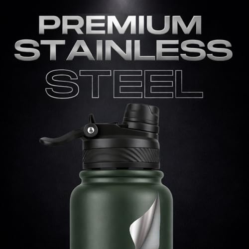 Image of Speedex Vacuum Insulated Stainless Steel Water Bottle 1 Litre (1000ml / 1L / 1 Ltr) with 2-in-1 Lid (Straw & Spout), Hot & Cold Leakproof Thermosteel Travel Flask for Office, Gym & School (Green)