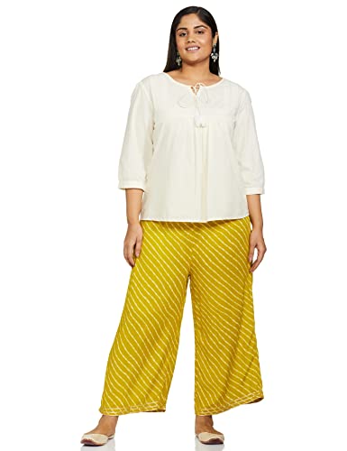 Image of Rangriti Lime Green Viscose Rayon Palazzo for Women