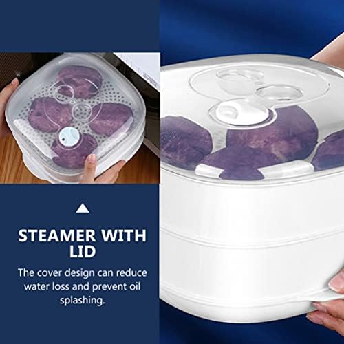 Cabilock 1 Set Microwave Steamer Two- layer Food Steamer Veggie Cooker Vegetable Trays with Lid For Vegetables Rice Fish for Meal Prep Cooking Bun Dumplings White