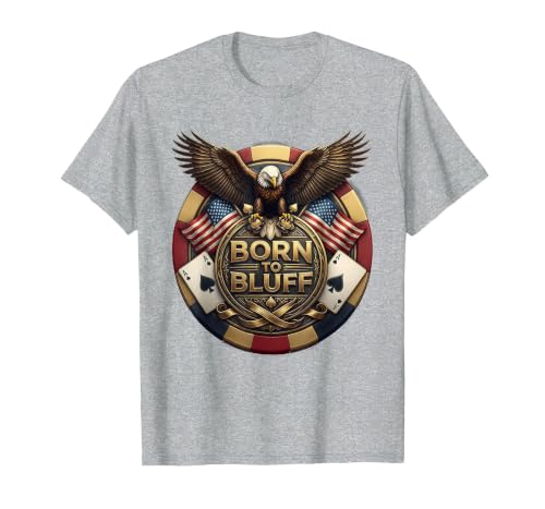 Born to Bluff Poker Player Graphic Design T-Shirt, Men, Heather Grey, Large