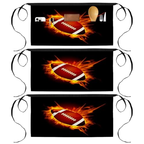 Tabliers courts de chef 3 poches motif rugby multicolore pour bistrot et travail