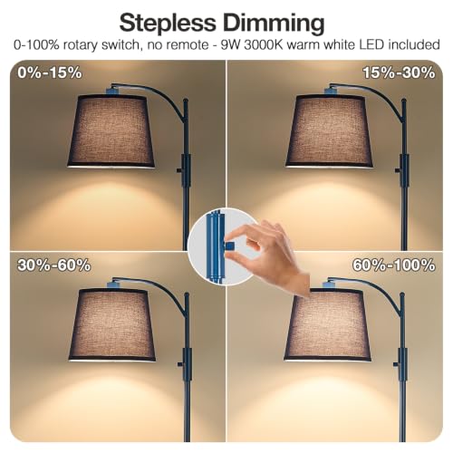 Image of AIDENOEY Fully Dimmable Floor Lamp for Living Room,Standing Lamp Rotary Switch with Table&Linen Beige Shade,Blue Tall Lamps for Bedroom with Adjust Head,9W LED Bulb Included