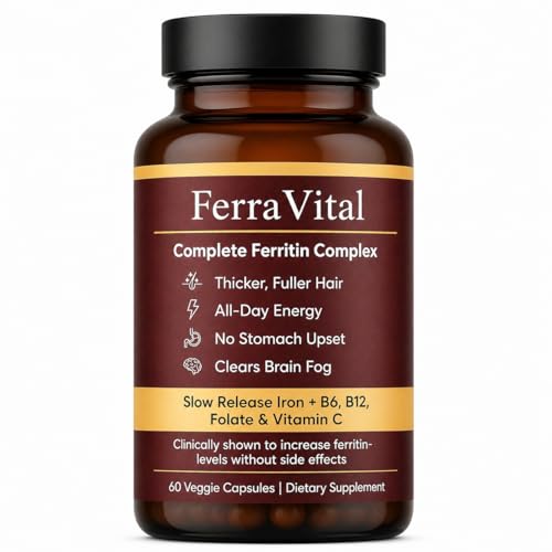WOVOEO Ferravital Ferritin Support for Women with Ferrous Glycine Vitamin C B6 Zinc B12 & Folate Gluten Free & Non-GMO Gentle Iron Support for Energy 60 Capsules
