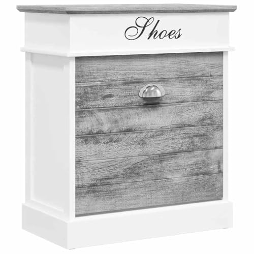 HETFTJN Armoire à chaussures, grise, blanche, 50 x 28 x 58 cm, en bois de paulownia, avec compartiment à bascule et couvercle supérieur, design moderne,...