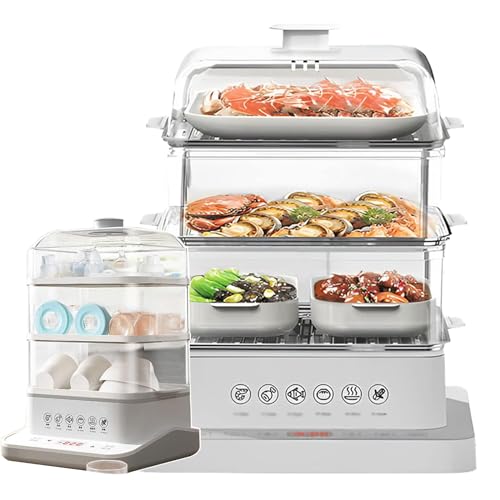 Vaporizador de alimentos de 40 l - Calefacción envolvente de 360°, 3 niveles desmontable, potencia de 800 W, reserva de 12 horas, antiquemaduras en seco para verduras, carnes y pescados
