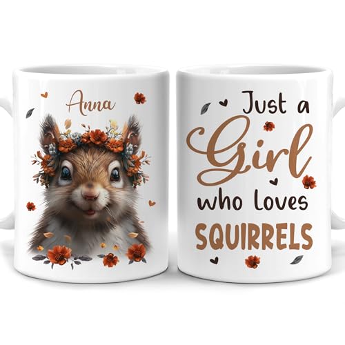 Hyturtle Personalized Cute Squirrel Coffee Mug - Girls Who Love Squirrels - Animal Lover Gifts - Custom Ceramic Mug 11oz - 15oz