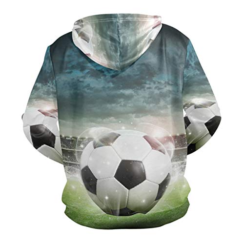 Moletom masculino com capuz e manga comprida com estampa 3D de bola de futebol, Multicolorido., XXL