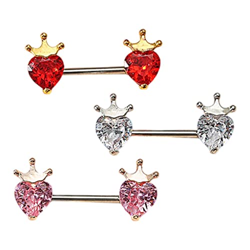 Colaxi 3 Unidades de Coração de Cristal com Halteres de Mamilo Anéis Pregos Joias Duráveis