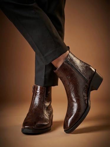 Image of Big Fox Men's Tan Textured Cuban Boots | Premium Ankle-Length Fashion Boots | Stylish, Durable & Comfortable