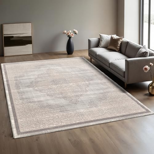the carpet Mila moderner Teppich Wohnzimmer, elegant glänzender Kurzflor Wohnzimmerteppich in Braun Gold, Teppich 80 x 300 cm the carpet Mila moderner Teppich Wohnzimmer, elegant glänzender Kurzflor Wohnzimmerteppich in Braun Gold, Teppich 80 x 300 cm