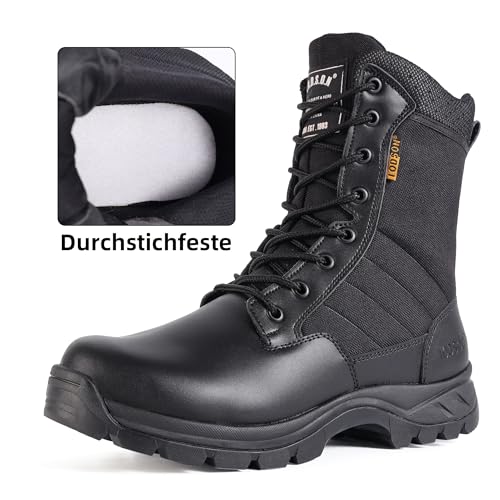 IODSON 8' Durchstichfeste Kampfstiefel Leicht Militär Stiefel Schwarz Springerstiefel Motorradstiefel Einsatzstiefel Herren&Damen mit seitlichen YKK-Reißverschlüssen Schwarz 46