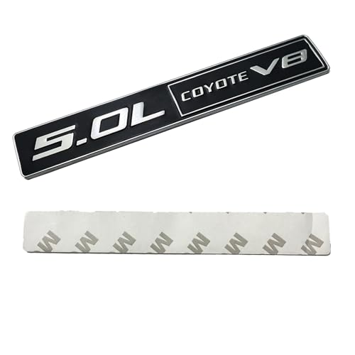 Image of 2PC 5.0L Coyote V8 Emblem Decal Car Engine Letters Decal Plating Badge 3D Metal Style Fit for F150 5.0L Engine Truck Silver Black