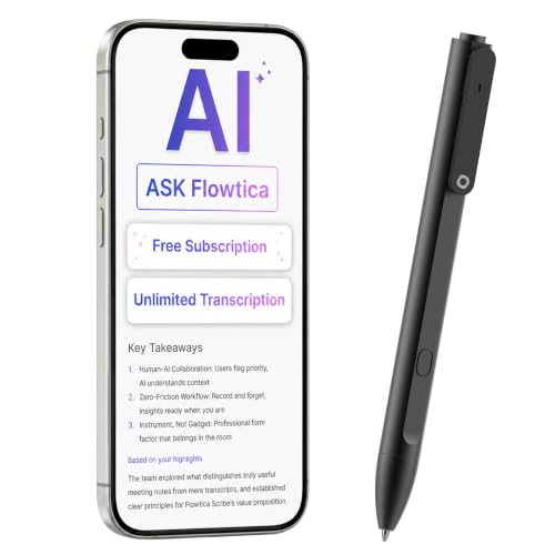 Flowtica Voice Recorder with AI Assistant Unlimited Transcribe Summarize & Action All-in-one Workspace Live Highlight Note Taker for Meeting Interview Professional Lecture 300 Min/Mon Black