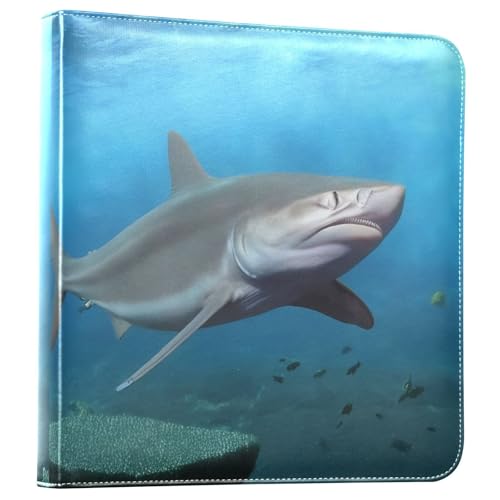 Álbum de Fotos Scrapbook Adhesivo DIY con Cubierta de Cuero PU Azul Profundo Tiburón, 3 Anillos, 40 Páginas, 8x10 para Memoria miniatura 1