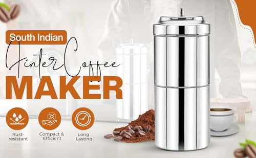 Image of Elvana South Indian Filter Coffee Maker 200ml | Stainless Steel Drip Decoction Brewer | Makes 2-4 Cups | Traditional Kaapi /Kappi Maker for Ground Coffee Powder (Steel)