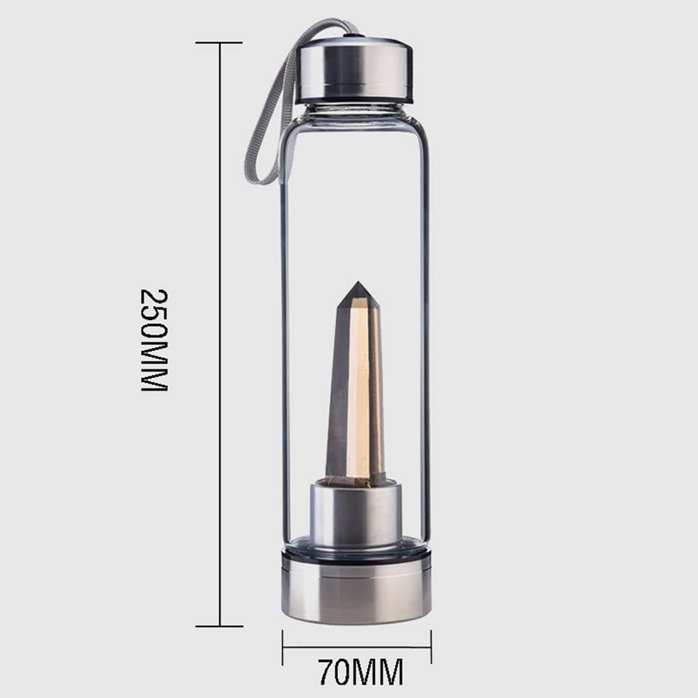SAHKGYE Botella De Agua De Cristal Natural Botella De Agua Infundida con Gemas De Cristal De Cuarzo Healing Elixir Point Reiki Crystal Obelisk Wand Stick Botella De Agua Deportiva (Color : Sapphire)