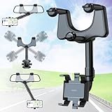 HOMIO Rearview Mirror Phone Holder for Car 360° Rotatable and Retractable Car Phone Holder Mount Clip Anti-Shake Automobile Cradles Universal Car Rear View Mirror Phone Holder for 3-7 Inch Cell Phone