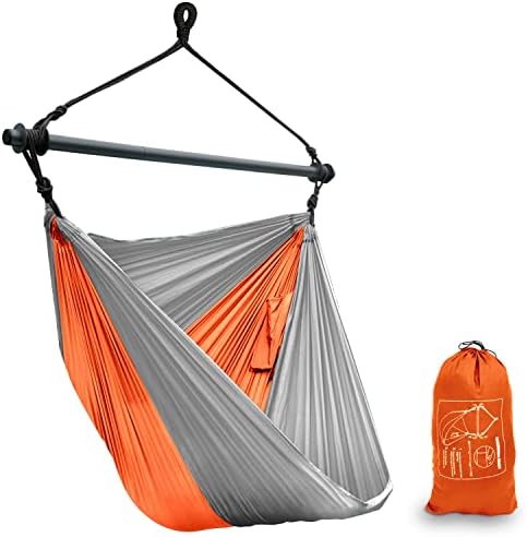 Portable Swing Chair Lightweight Hammock Chair for Indoor/Outdoor Adults/Kids Use (Orange & Gray)