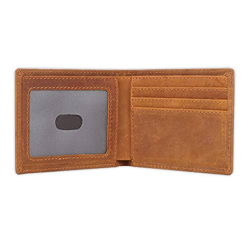 Geestock Portefeuille en cuir véritable pour homme avec blocage RFID et fentes pour cartes de crédit, compartiment pour billets, fenêtre d'identité, 01 Marron clair., Minimaliste Cover