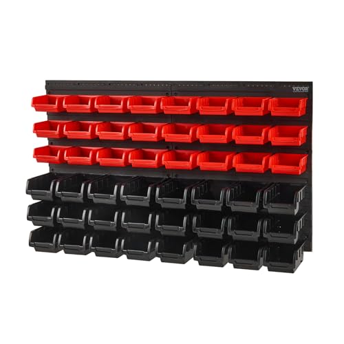 VEVOR Wall Mounted Storage Bins, 48-Bin Parts Rack Organizer Garage Plastic Shop Tool with Wall Panels, Tool Organizer for Nuts, Bolts, Screws, Nails, Beads, Buttons, Other Small Parts, Black and Red 11 VEVOR Wall Mounted Storage Bins, 48-Bin Parts Rack Organizer Garage Plastic Shop Tool with Wall Panels, Tool Organizer for Nuts, Bolts, Screws, Nails, Beads, Buttons, Other Small Parts, Black and Red - Image 11