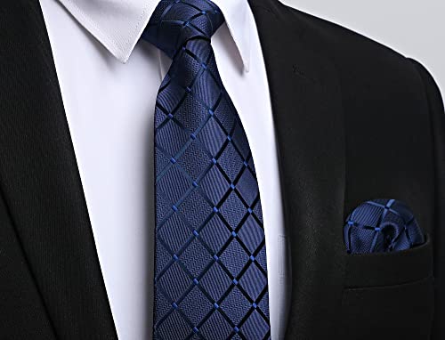 Image of Enlision Ties for Men Plaid Stripe Tie Handkerchief Woven Classic Formal Necktie Pocket Square Clip Set