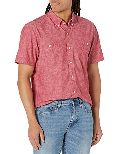 Goodthreads Men's Slim-Fit Short-Sleeve Chambray Shirt, Red, Large