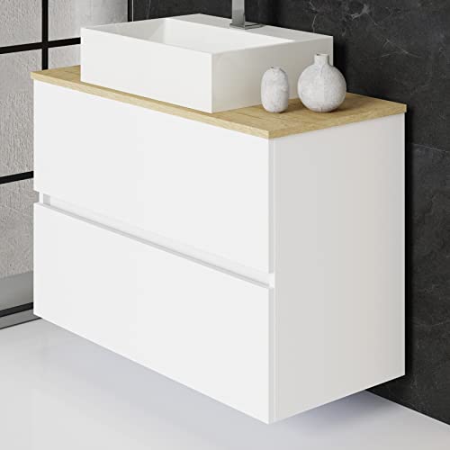 Baikal Conjunto de baño Natura. Mueble de Baño de Fondo Reducido, con Lavabo cerámico sobre Encimera. Mueble Suspendido. Mueble MONTADO. Dos Cajones sin Espejo 70 cm Fondo de 39cm - imagen 3