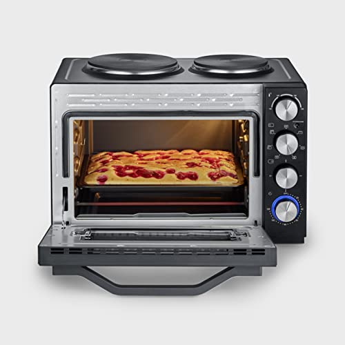 SEVERIN Back- und Toastofen mit Kochplatten, Ofen mit 30 L Garrauminhalt, mit Kochplatten zum Kochen, Grillen und Backen, Gesamtleistung 2500 W, schwarz, TO 2074 5